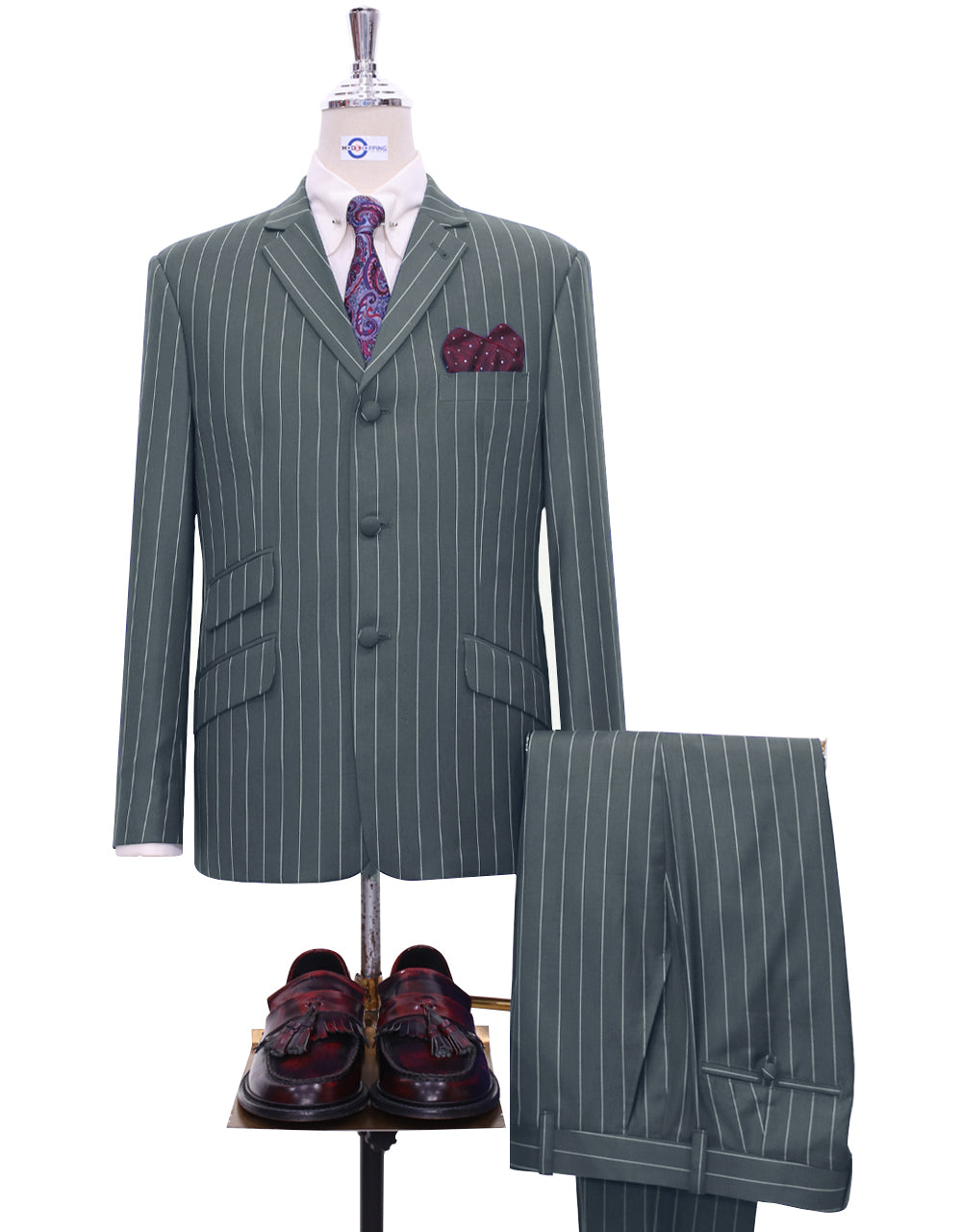 The Greyson Suit - White and Navy Pinstripe Linen