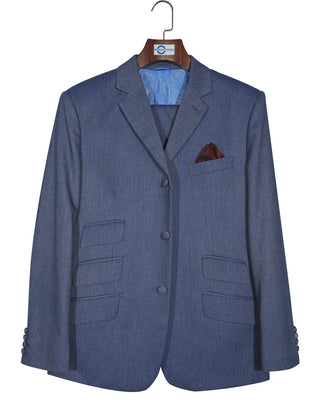 Mod Suit - Blue Grey Herringbone Tweed Suit 2-3 Pockets