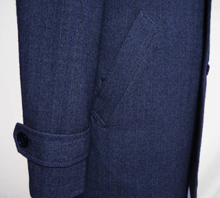 Original Vintage 60s Retro Blue Herringbone Tweed Short Coat