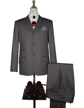 Mod Suit - Brown Grey Herringbone Tweed Suit 1-2 Pocket