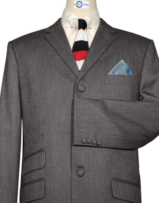 Mod Suit - Brown Grey Herringbone Tweed Suit 1-2 Pocket