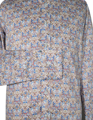 Double Collar Shirt - 60s Style Brown and Blue Floral Shirt