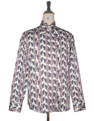 Paisley Shirt - 60s Style White, Red and Navy Blue Paisley Shirt