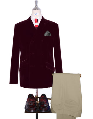 Velvet Jacket - Maroon Double Breasted Jacket