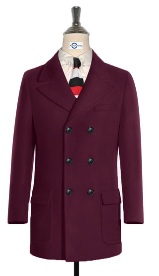 60's Retro Burgundy Double Breasted Pea Coat