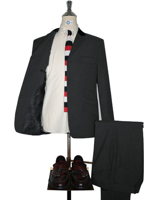 Mod Suit - Vintage Style Charcoal Grey Black Velvet Suit
