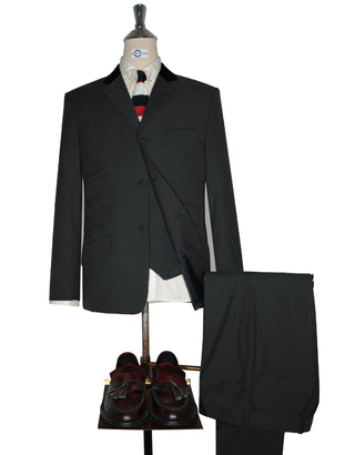 3 Piece Suit - 60 Style Charcoal Grey Black Velvet Suit