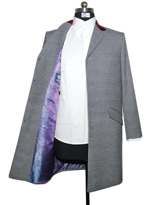 Grey Prince of Wales Check Tweed Overcoat