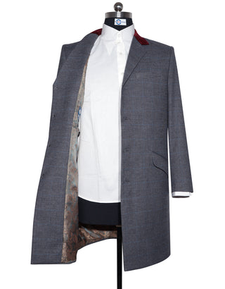 Charcoal Grey Prince of Wales Check Tweed Overcoat