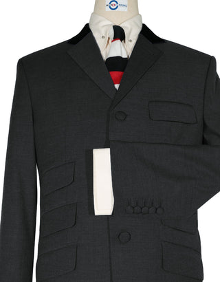 Mod Suit - Vintage Style Charcoal Grey Black Velvet Suit