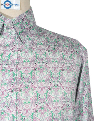 Double Collar Shirt - 60s Style Green and Purple Floral Shirt
