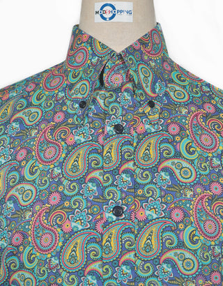 Paisley Shirt - 60s  Style  Green Paisley Shirt