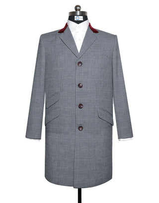 Grey Prince of Wales Check Tweed Overcoat