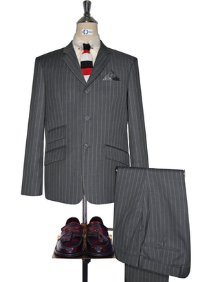 Grey and White Pinstripe Suit