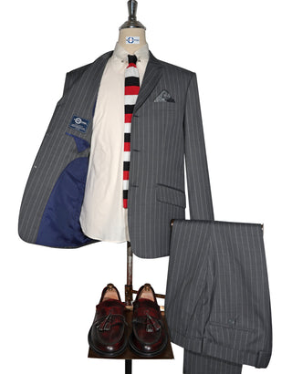 Grey and White Pinstripe Suit