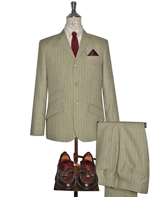 Khaki and Blue Striped Suit