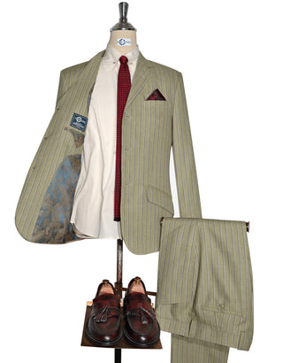 Khaki and Blue Striped Suit