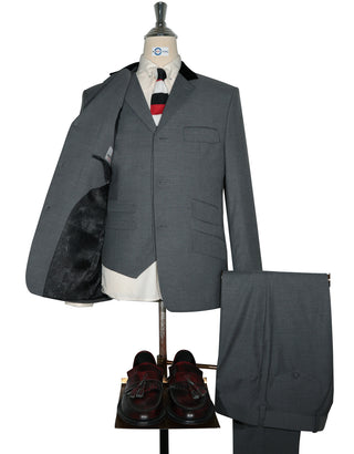 Suit Deals - Medium Grey Black Velvet 3 Piece Suit