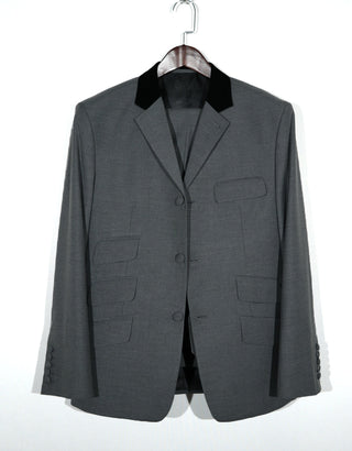 Suit Deals - Medium Grey Black Velvet 3 Piece Suit