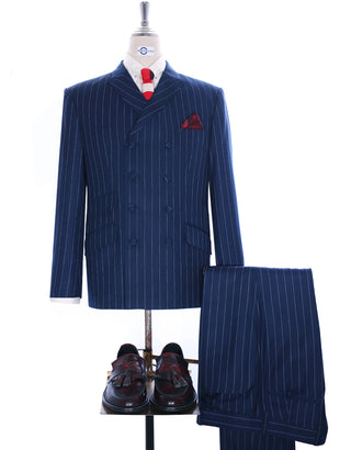 Navy Blue Striped Double Breasted Suit