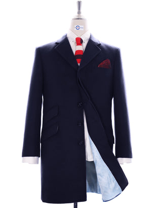 100% Wool Navy Blue Vintage Women's Long Overcoat