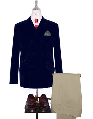 Velvet Jacket - Navy Blue Double Breasted Jacket