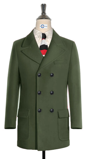 60's Retro Olive Green Double Breasted Pea Coat