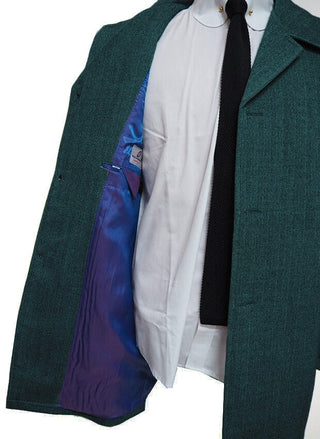 Original Vintage 60s Retro Green Herringbone Tweed Short Coat