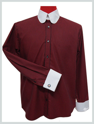 Penny Tab Collar Shirt | Burgundy and Black Stripe Shirt