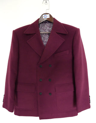 60's Retro Burgundy Double Breasted Pea Coat