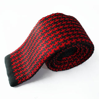 Knitted Tie | Red and Black Houndstooth Knitted Tie
