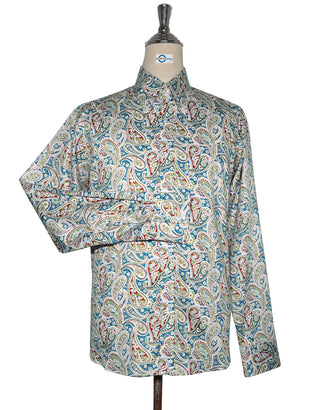 60s Style Blue Khaki and Red Paisley Shirt