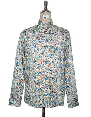 60s Style Blue Khaki and Red Paisley Shirt