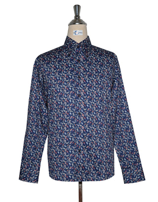 60s Style  Navy Blue and Orange Paisley Shirt