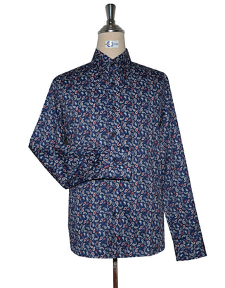 60s Style  Navy Blue and Orange Paisley Shirt