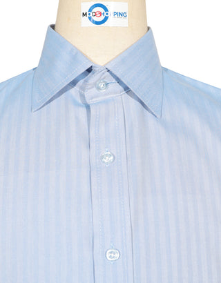 Spread Collar Shirt - Sky Blue Herringbone Spread Collar Shirts