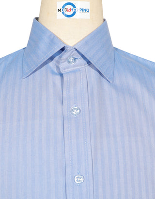 Spread Collar Shirt - Blue Herringbone Spread Collar Shirts
