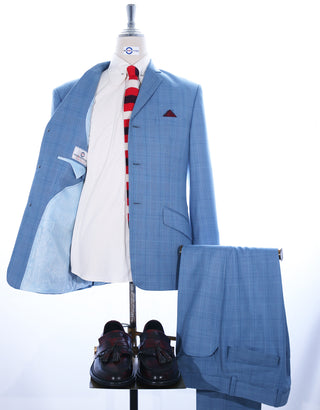 Sky Blue Prince of Wales Check Suit