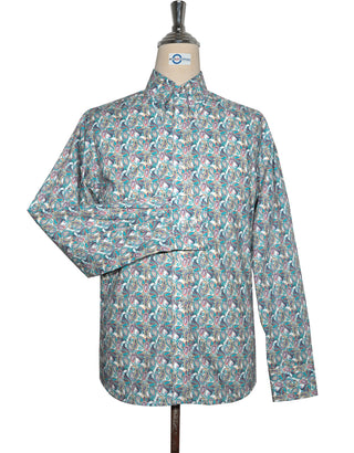 60s Style  Light Sea Green and Orange Paisley Shirt