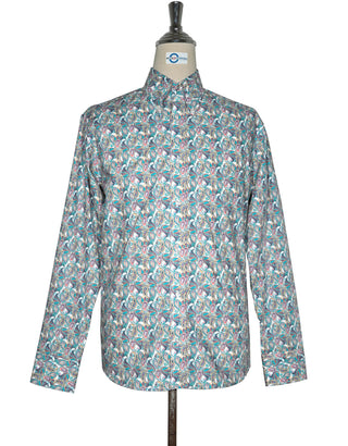 60s Style  Light Sea Green and Orange Paisley Shirt