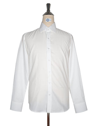 Spread Collar Shirt - White Herringbone Spread Collar Shirts