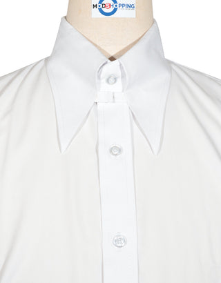 White Herringbone Tab Collar Shirt