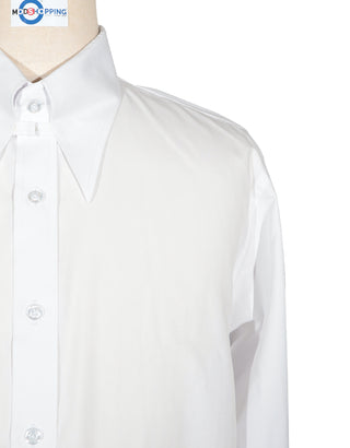 White Herringbone Tab Collar Shirt
