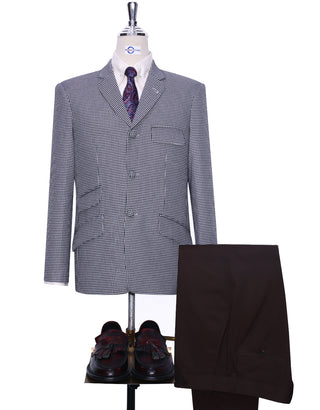 Vintage Style Black and White Large Houndstooth Blazer