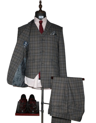 Suit Deals - Grey Prince of Wales Check 3 Piece Suit