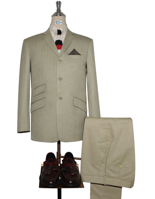 Tweed Jacket - Beige Herringbone Tweed Jacket