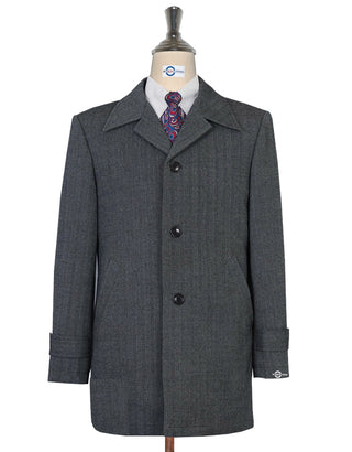 Original Vintage 60s Retro Grey Herringbone Tweed Pea Coat