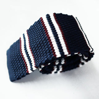 Knitted Tie | Navy Blue Striped Knitted Tie
