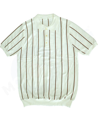 Knitwear - Off White Stripe Knitted Polo Shirt