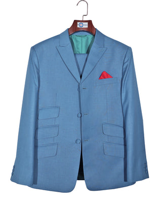 Mod Suit - Vintage Style Sky Blue Shark Skin Suit